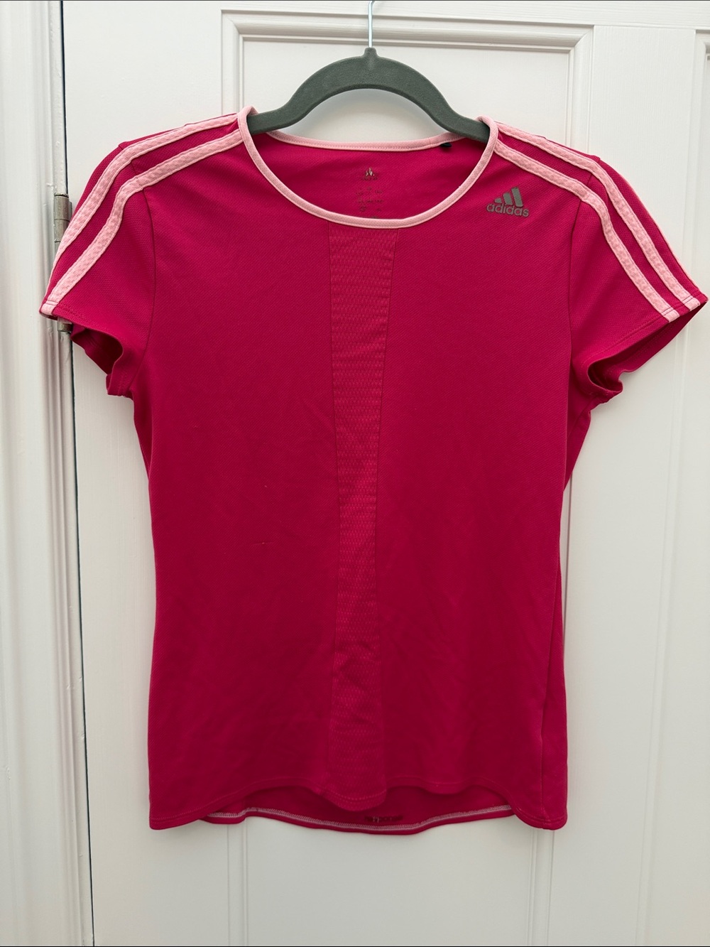 adidas Hot Pink Performance Tee with Light Pink Stripes